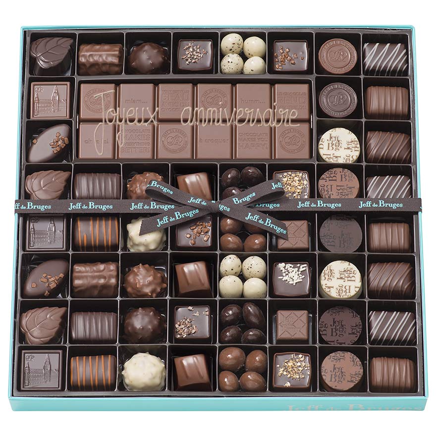 Cadeaux anniversaire, Boite chocolats assortis et tablette chocolat au lait  38% personnalisée - Jeff de Bruges