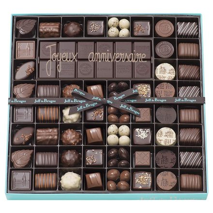 Box of assorted chocolates and personalised 80% dark chocolate bar