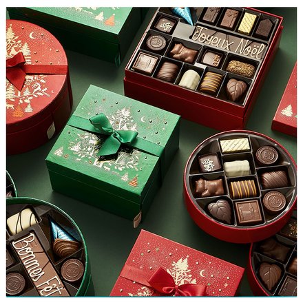 Chocolat Noël, Boite carrée verte sapins merveilleux - 33