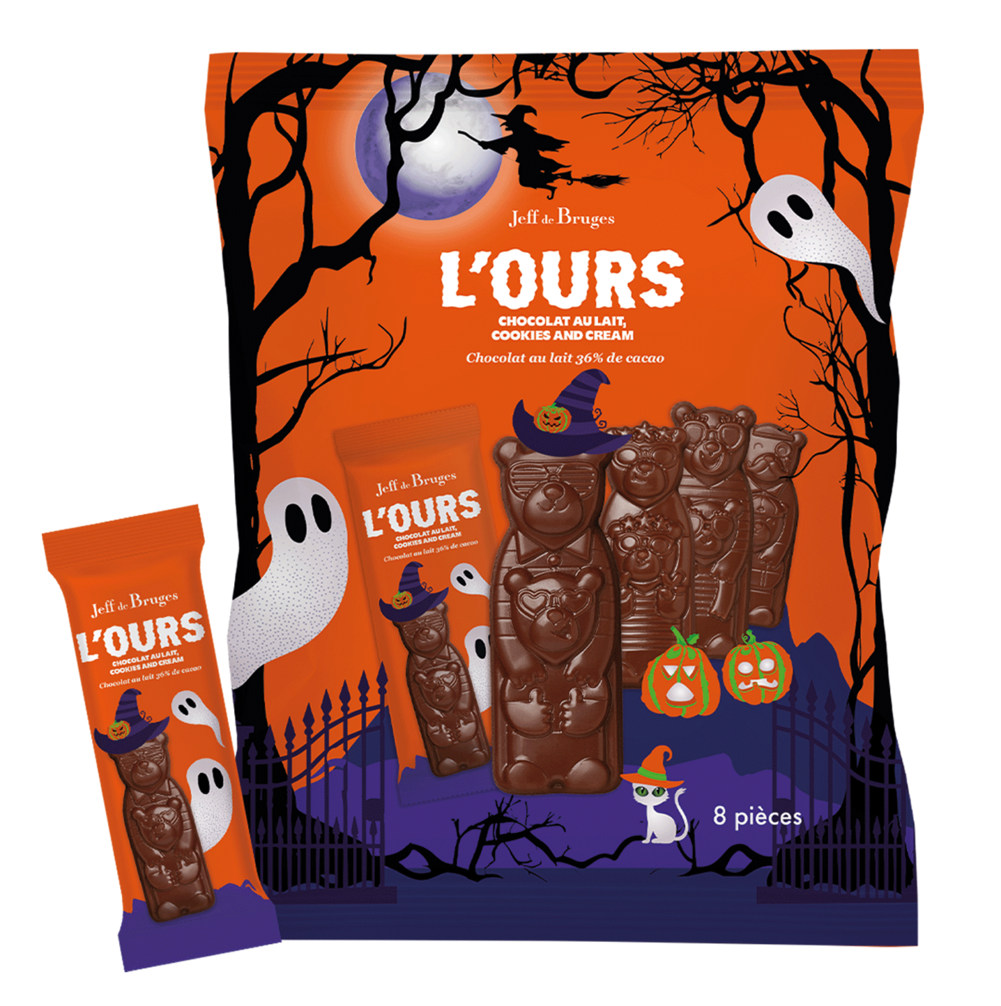 8 milk chocolate cookies & cream bears sachet - Halloween