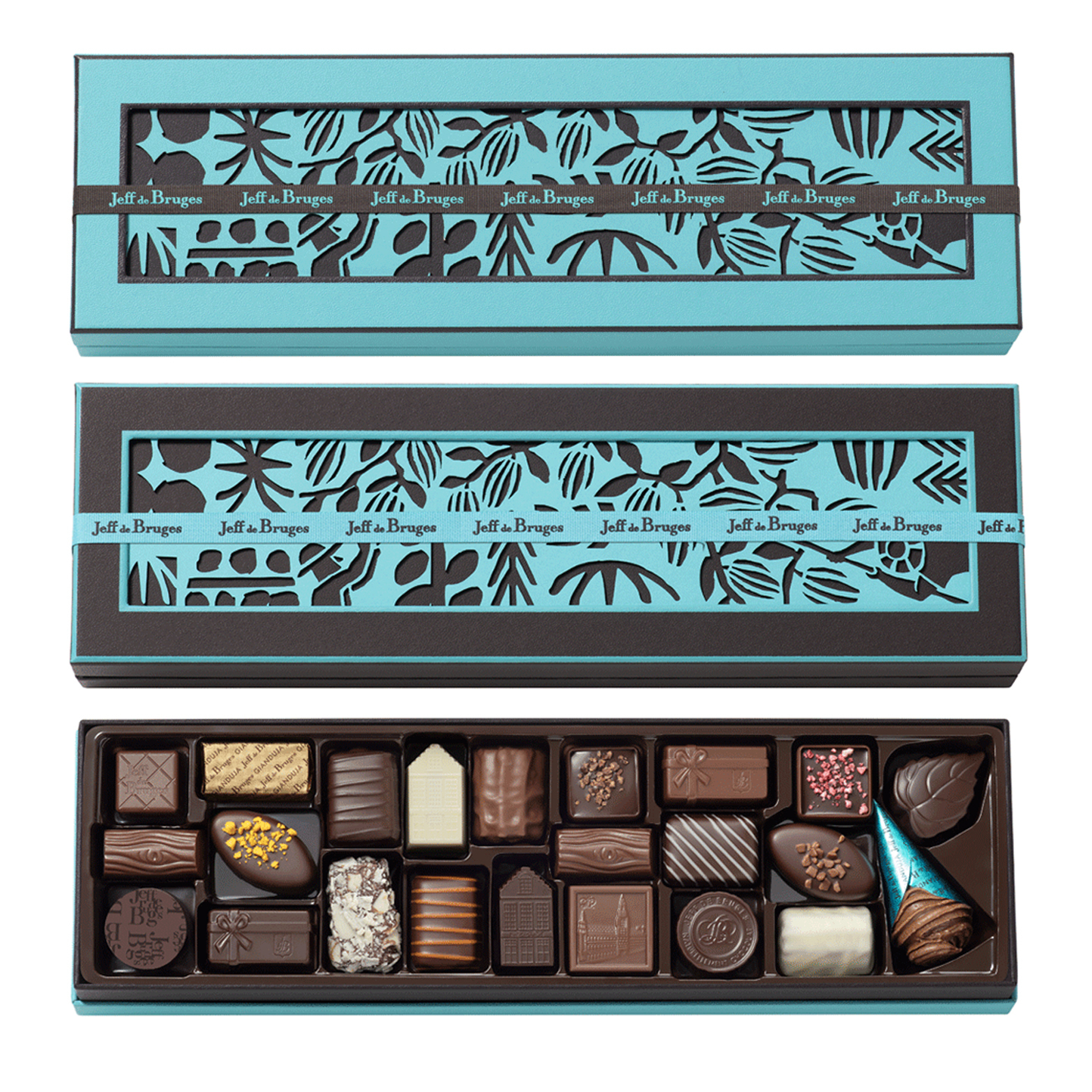 Brown or blue rectangular box of 23 assorted chocolates