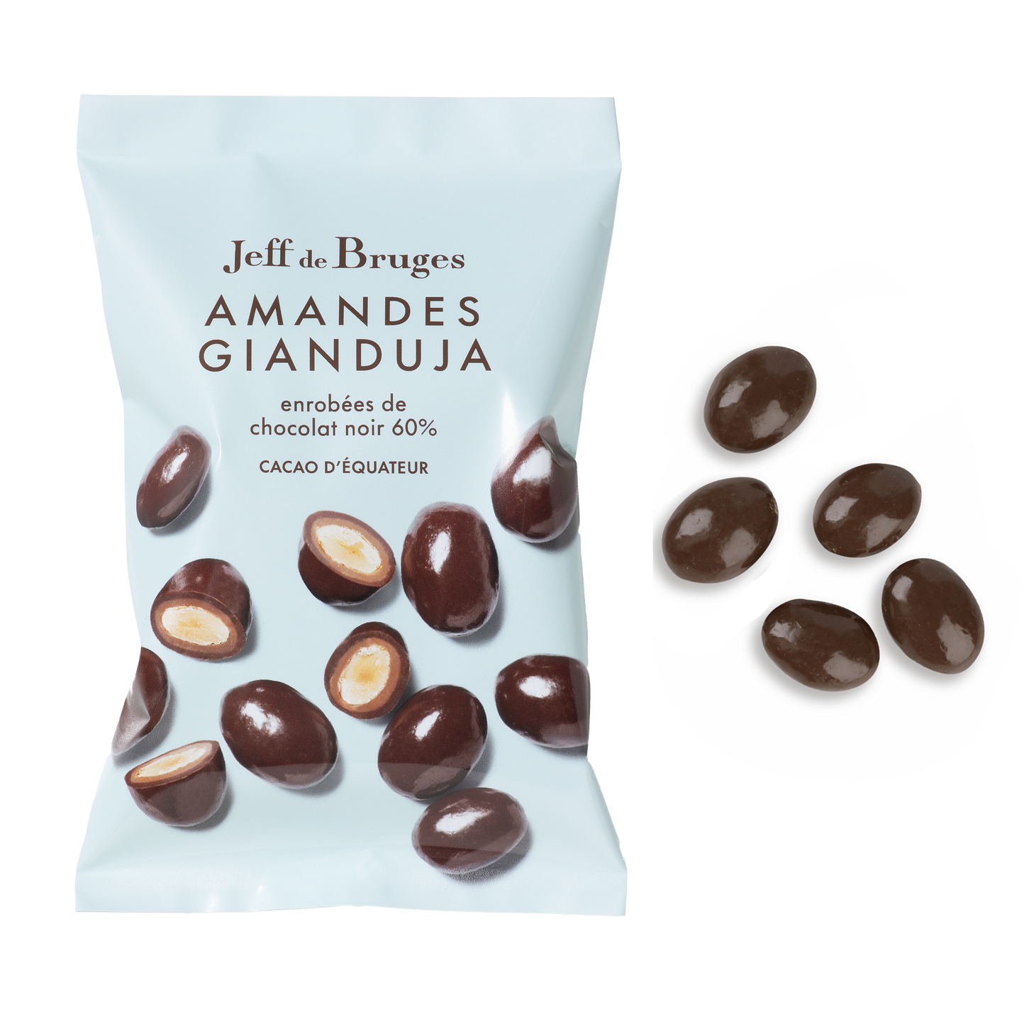 Barres et bouchées, Sachet amandes chocolat noir 60 % et gianduja - 50 g -  Jeff de Bruges